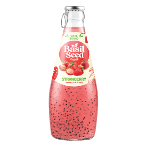Basil Seed Drink Strawberry 290ml Glass Bottle Private Label