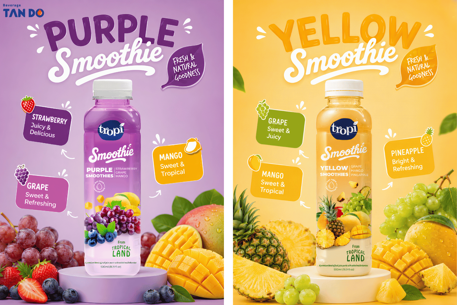 purple smoothie and yellow smoothie